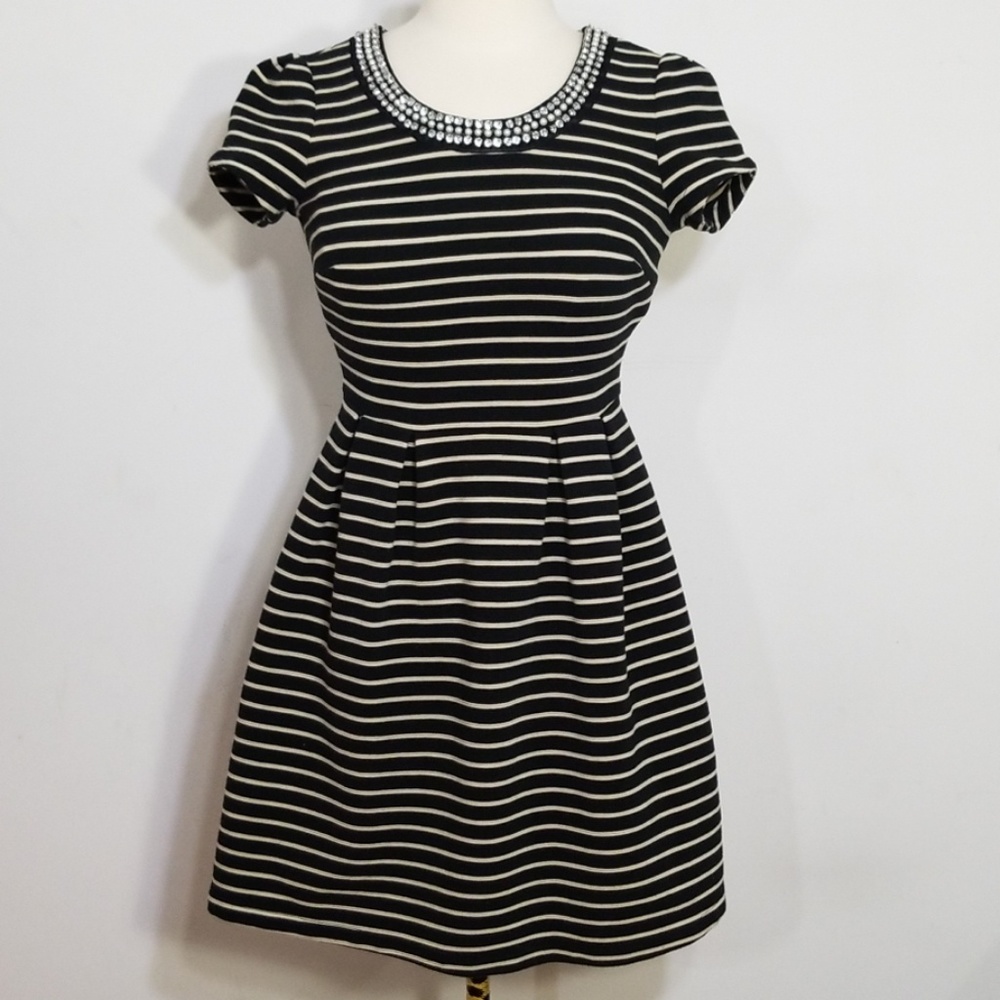 Maison Jules Embellished Collar Striped Dress XS